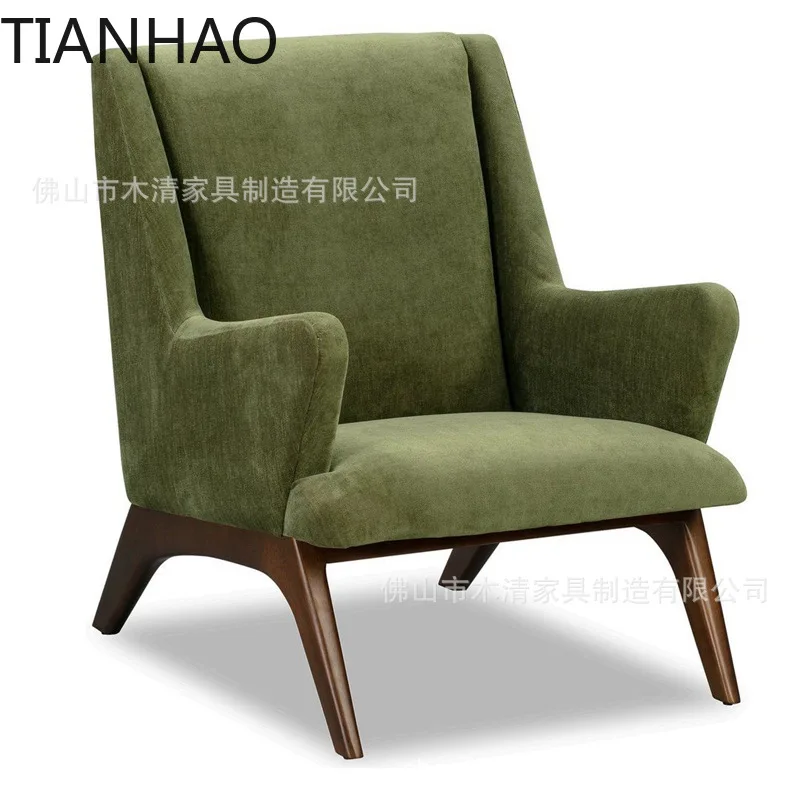 Modern Minimalist Sofa Chair for Living Room Walnut Wood Accent Armchair Nordic Simple Fabric Designer Seating for Home