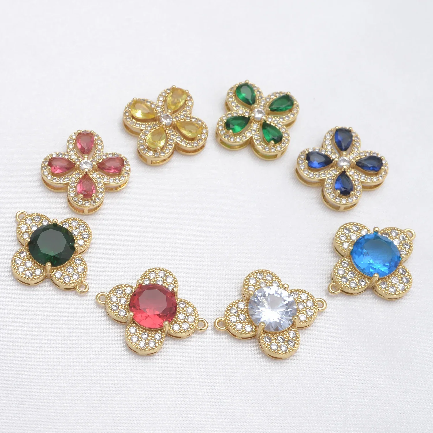 LJRIVER Zircon Connector for DIY Jewelry Making Materials Connection Fasteners Petal-shaped Metal Buckle Handmade Accessories