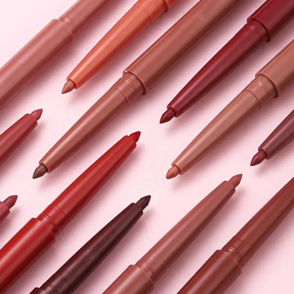 اثني عشر لون قلم تحديد الشفاه متعدد الأغراض الجمال دائم مقاوم للماء الصباغ ماتي أحمر الشفاه أقلام غير عصا كوب الشفاه كونتور خط جعل