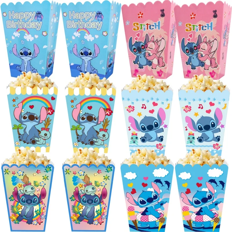 

6/24Pcs Disney Lilo Stitch Popcorn Box Candy Box Stitch Pink Angel Chocolate Snack Gift Bag for Kids Birthday Baby Shower Favors