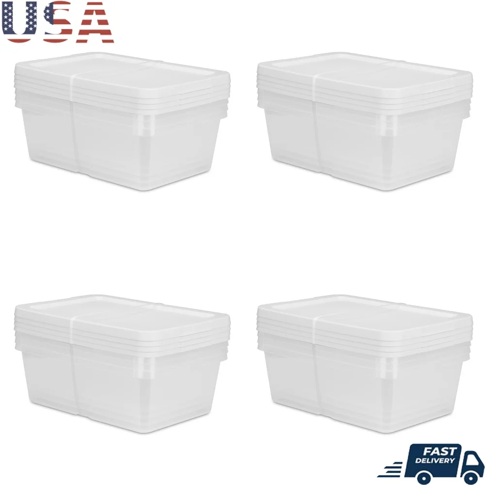 

Set of 4 12 Quart Storage Boxes Clear Plastic Storage Bin with Snap-on Lid White 4 Count