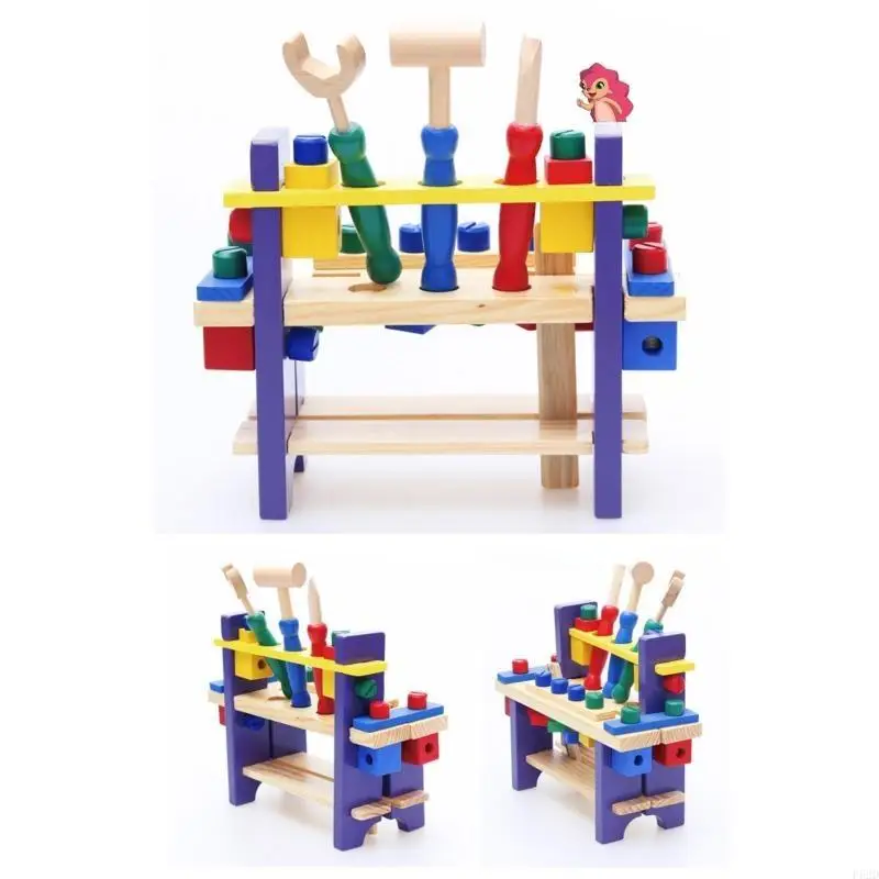 F62D Wooden Workbench Puzzle Kids Learning Toy Birthday Present