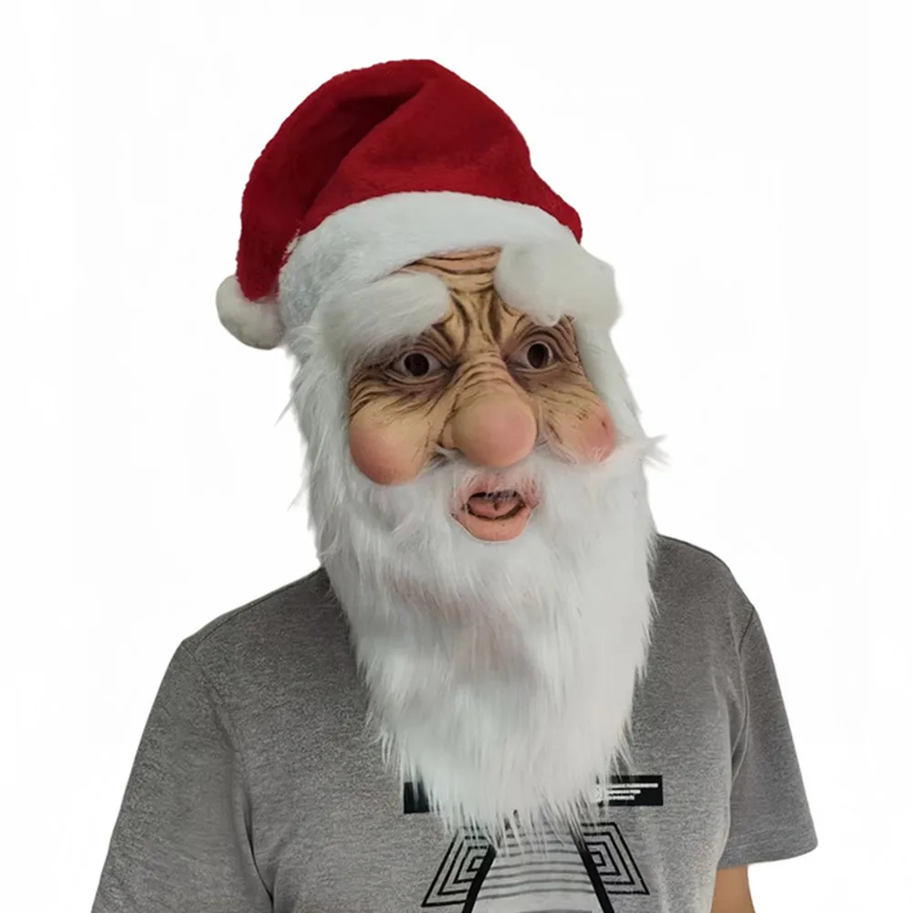 Weihnachtsmann-Maske Realistische Alter-Mann-Gesichtsmaske aus Latex Opa-Maske mit Bart und Mütze für Weihnachts-Cosplay – Detail 2
