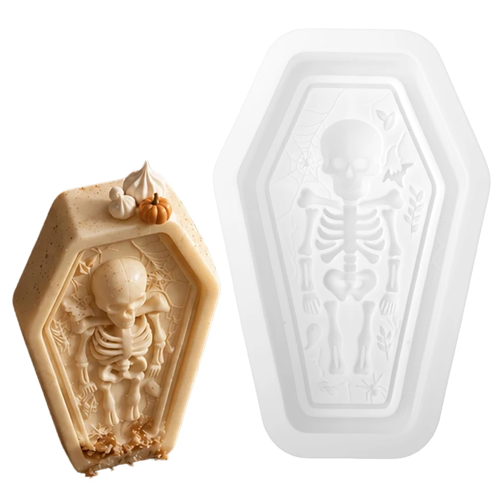 Coffin Skeleton Skull Design Halloween Silicone Chocolate Cake Mold Food Grade Mousse Cake Mould Kitchen Dessert Bakeware