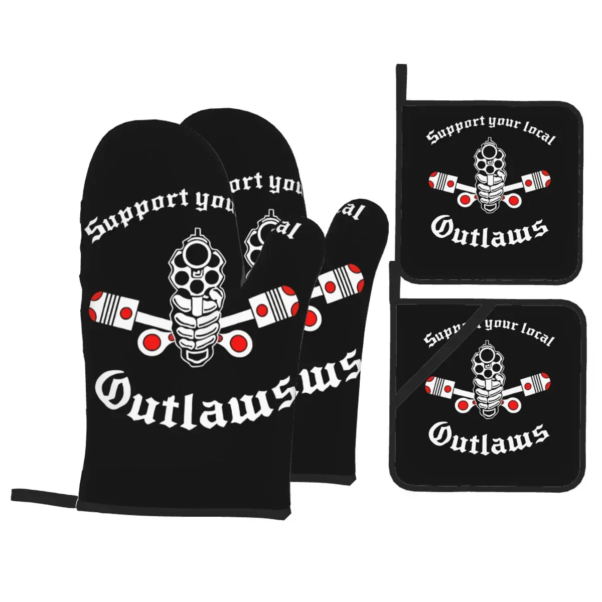 

Outlaw Support Gift Halloween Day Insulation Four-Piece Set Gloves and Pad Anti Slip Anti Scald Oven Gloves Kitchen Baking Tools