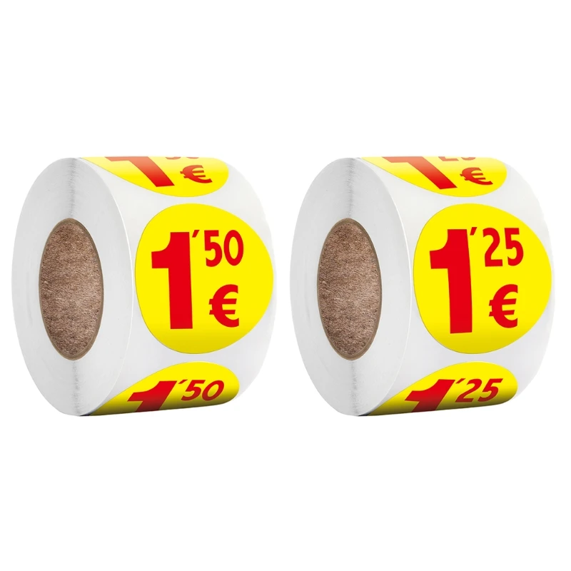 Garage Price Sticker Labels, Round Pricing Stickers for Flea Market Shop, 1.25/1.5 Euros, 500Pcs