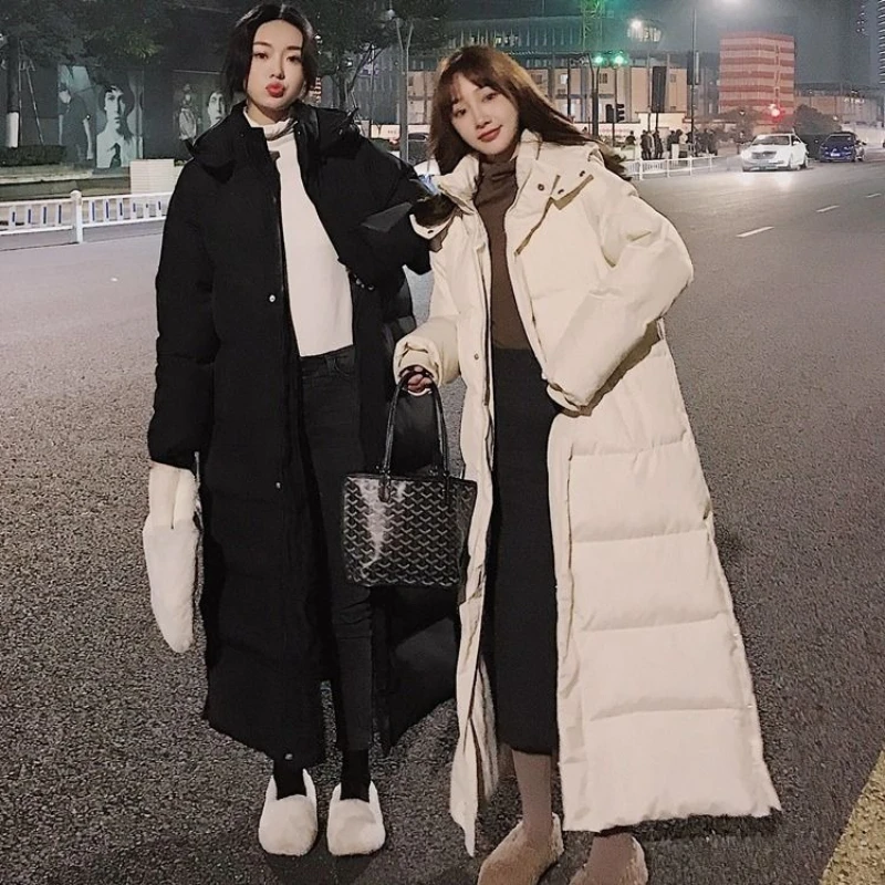 Super Long Padded Cotton Jacket Women 2026 New Korean Over-The-Knee Fashion Parkas Winter Female Thick Black Down Cotton Coat