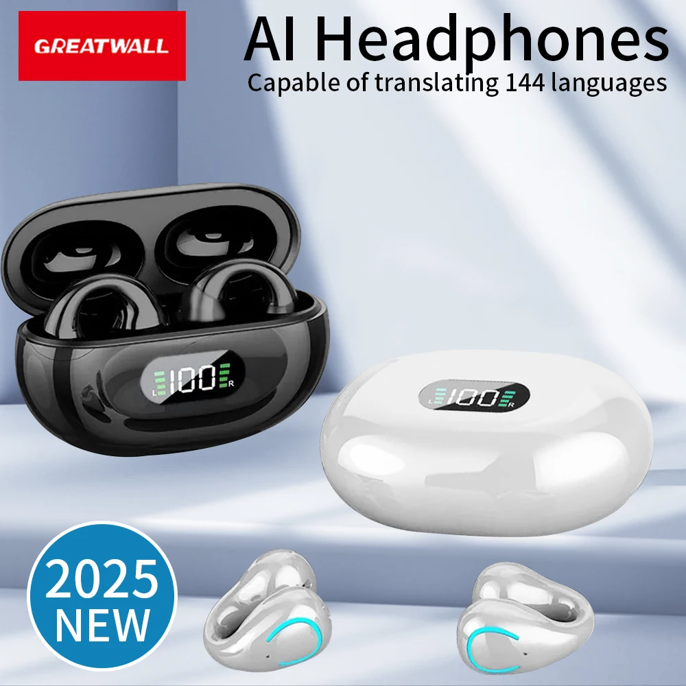 GREATWALL AI Translator Earbuds Painless Clip-on Wireless Bluetooth Headset With Real-time Translation In 144 Languages