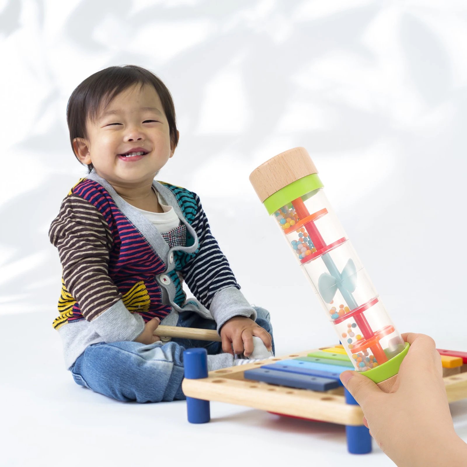 

1pc Wooden Rain Sound Tube Smooth Surface Baby Grasping Visual Auditory Development Montessori Toy Kids Musical Instrument