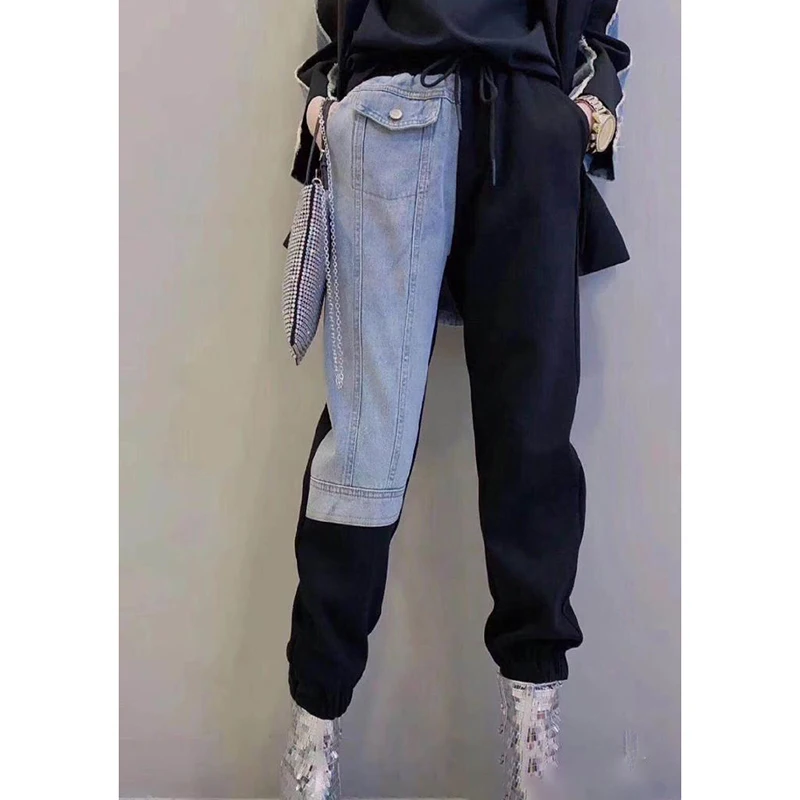 

Fashion Elastic Spliced Denim Asymmetrical Casual Pants Female Clothing 2024 Autumn Winter New Loose All-match High Waist Pants