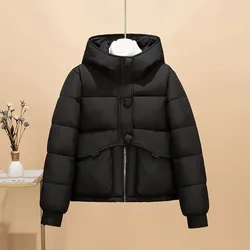 Cotton Jacket Women Parkas Winter 2025New Hooded Down Jacket Female Warm Cotton Padded Coat Loose Short Outwear Fashion Overcoat