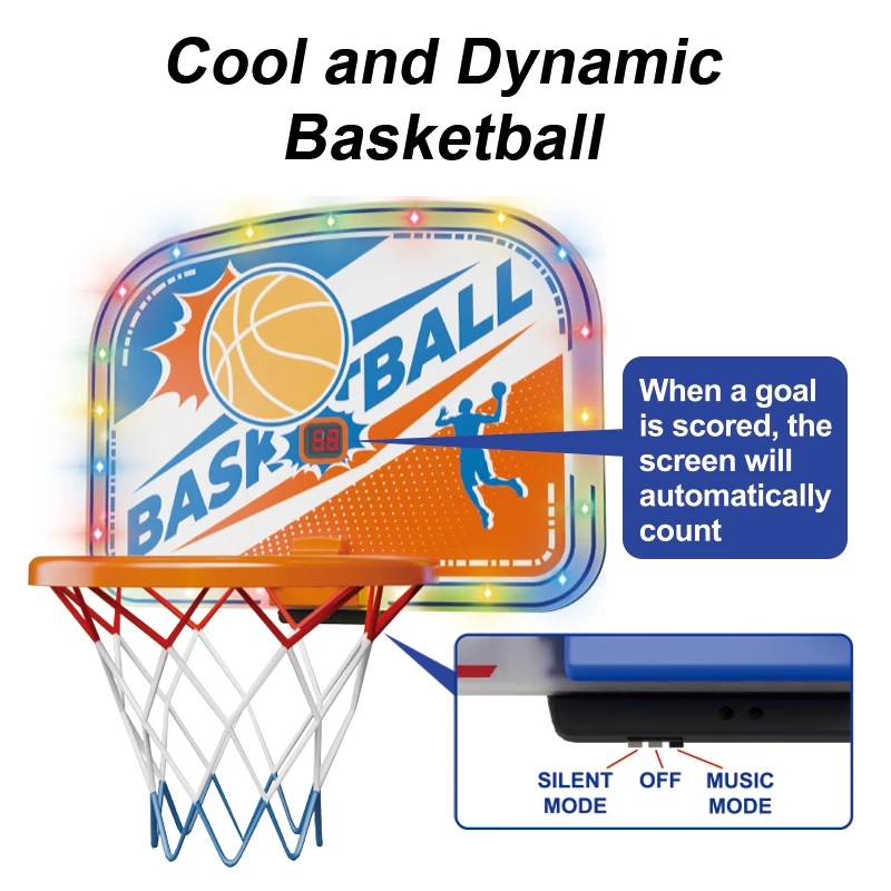 Single Shot Basketballspiel für drinnen und draußen mit 3 Bällen, leuchtende Arcade-Schießreifen, Basketballmaschinen für Kinder