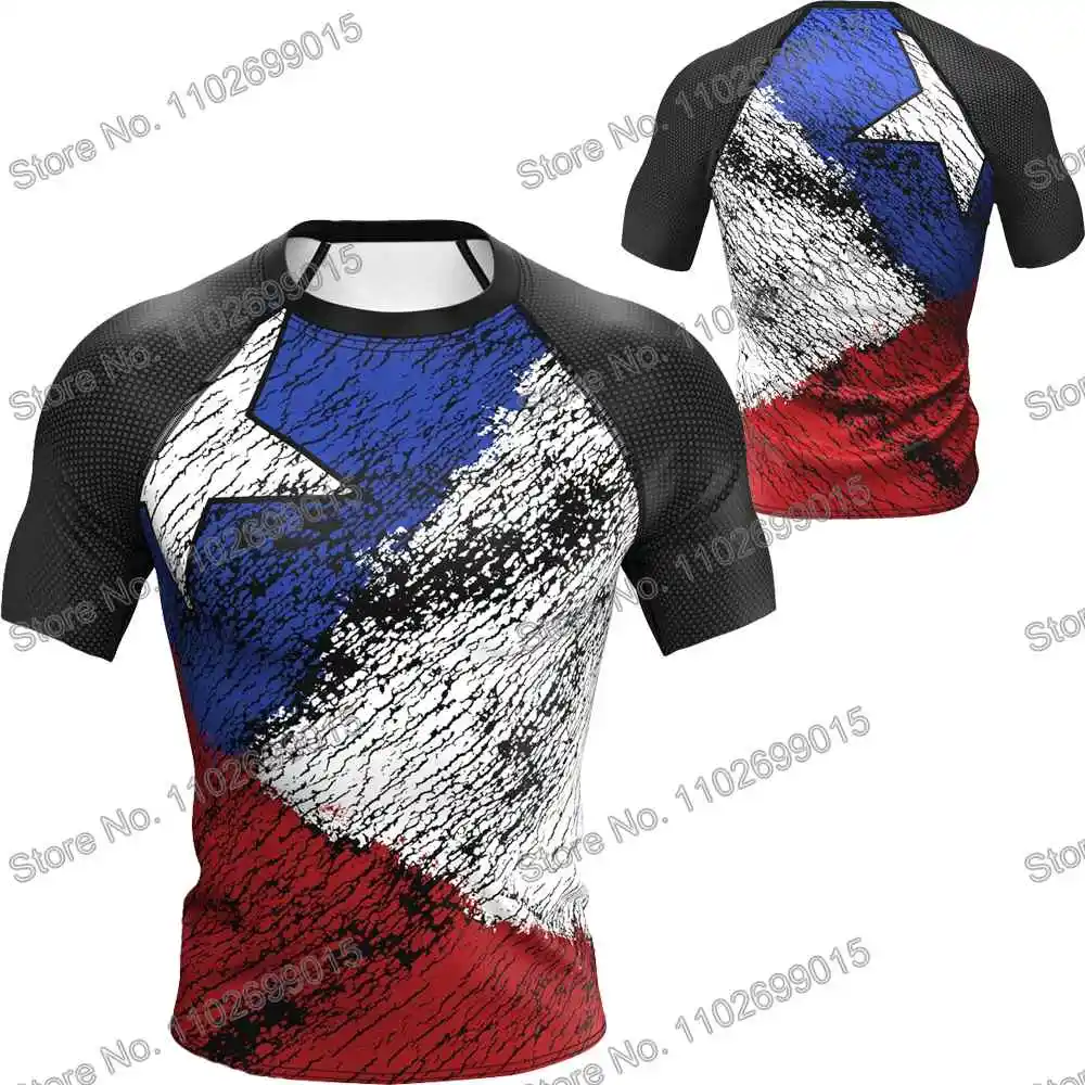 Chile Ropa de surf BJJ MMA Hombres Guardia de erupción Manga corta Camiseta De Buceo Apretada Trajes de baño Verano Traje flotante de playa Mujer Camisetas de gimnasio