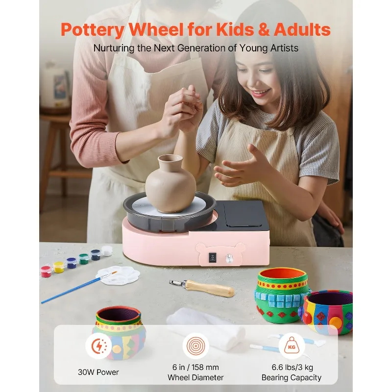 Mini Pottery Wheel Electric Clay Wheel for Minis and 6 inch Pink
