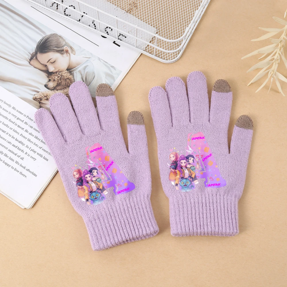 Guanti K-Pop Devil Hunter stile cartone animato anime Calore invernale per adulti e bambini Compatibile con touchscreen Regalo di compleanno perfetto