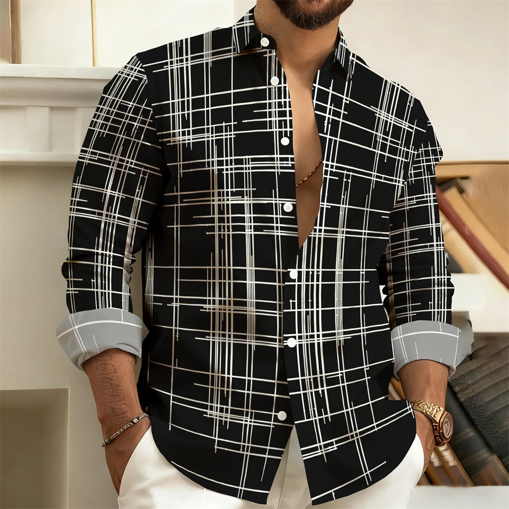 

21-color European and American style men's black and white striped long-sleeved shirt, loose, casual, comfortable and versatile