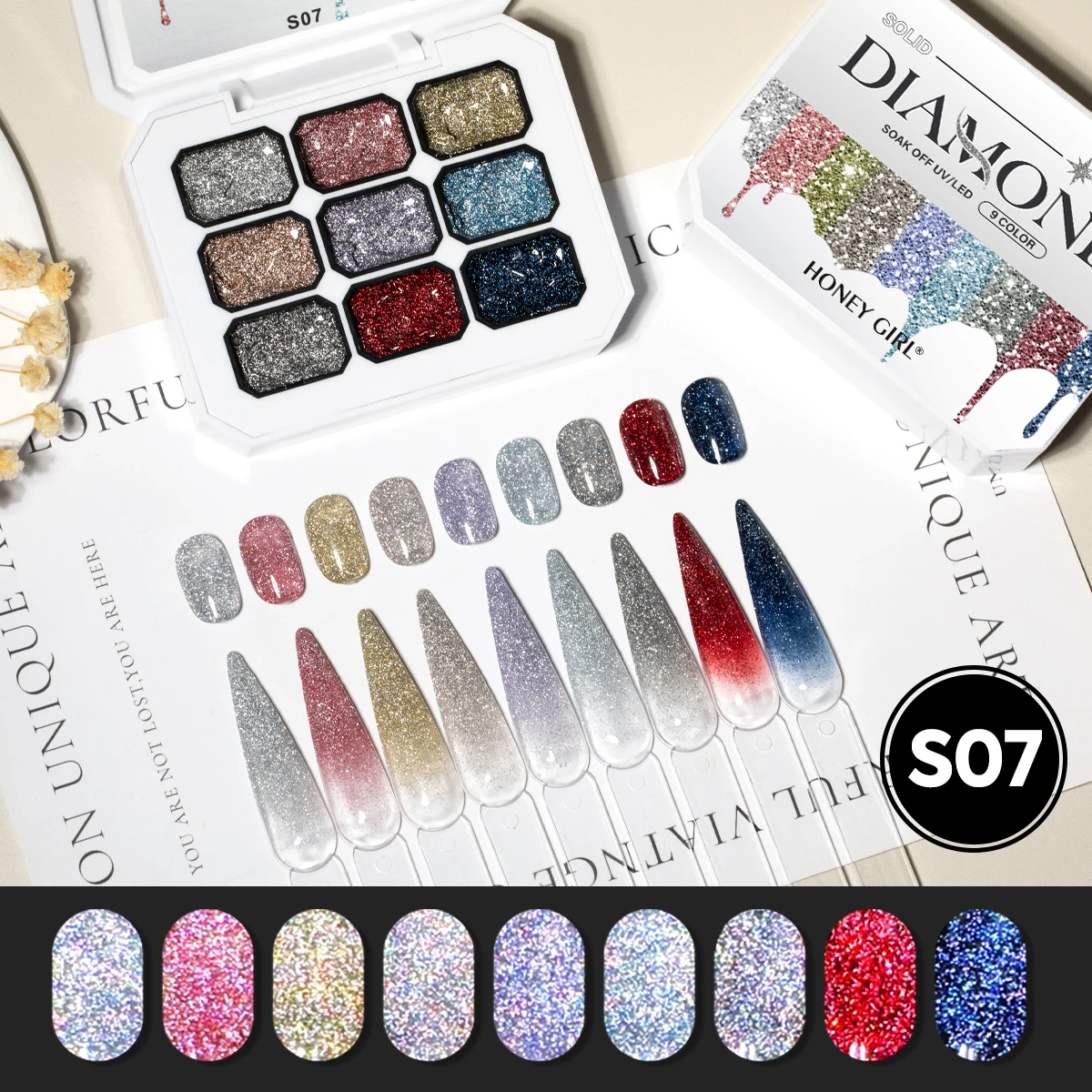 Neunfarbiges Diamant-Nagelgel, Geeignet für DIY-Nägel, Salon und Nageldesign – Detail 24