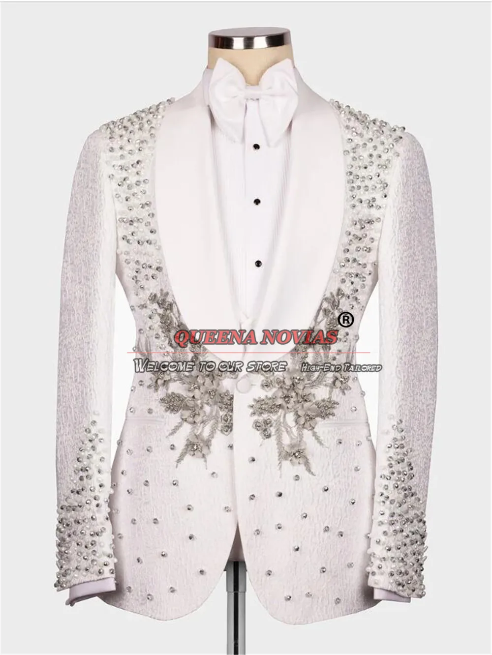 Groom Wedding Suits For Men Luxury Ivory Flower Patterned Ivory Gold Tuxedo Bespoke Male Clothing Terno Masculinos Completo 2024