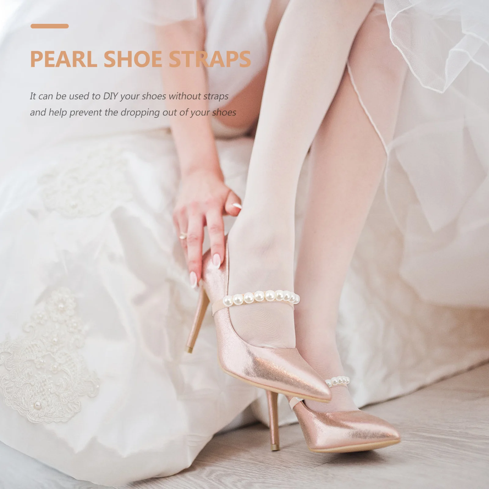 2 Pairs Anti Drop Heel Laces Elastic Shoe Pearl Ankle Straps Detachable Shoelace Chunky High Pu Anti-Drop