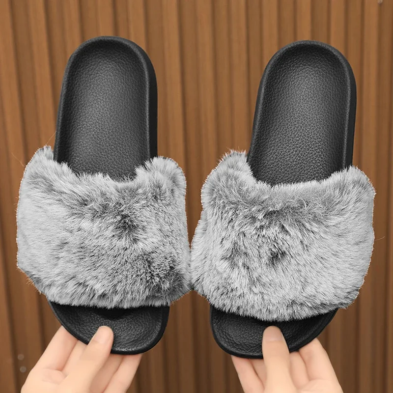 Winter Mannen Vrouwen Slippers Warm Pluche Zachte Slippers Koppels Indoor Huis Katoenen Schoenen Casual Comfortabele Pluizige Beknopte Dia 'S 45