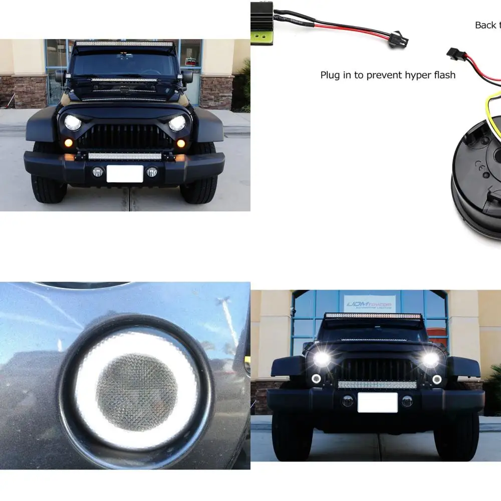 

Jeep Wrangler 2007-2017 Светодиодные ДХО и указатели поворота с белым ореолом и янтарными индикаторами