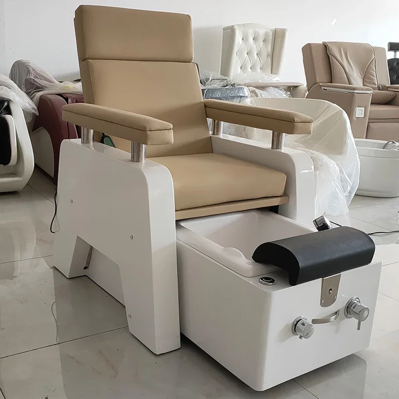 Brown Beauty Nail Salon Pedicure Chair with Whirlpool Discharge Pump Foot Bath Spa Chair