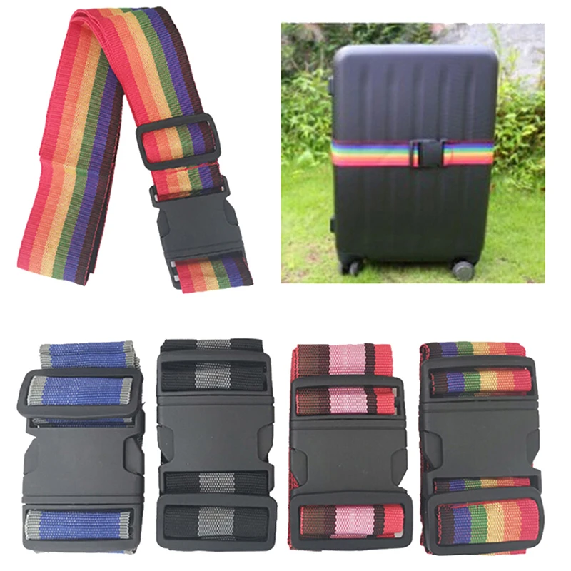 1pc Rainbow Luggage Strap Cross Belt Packing 180CM Adjustable Travel Buckle Baggage Belts