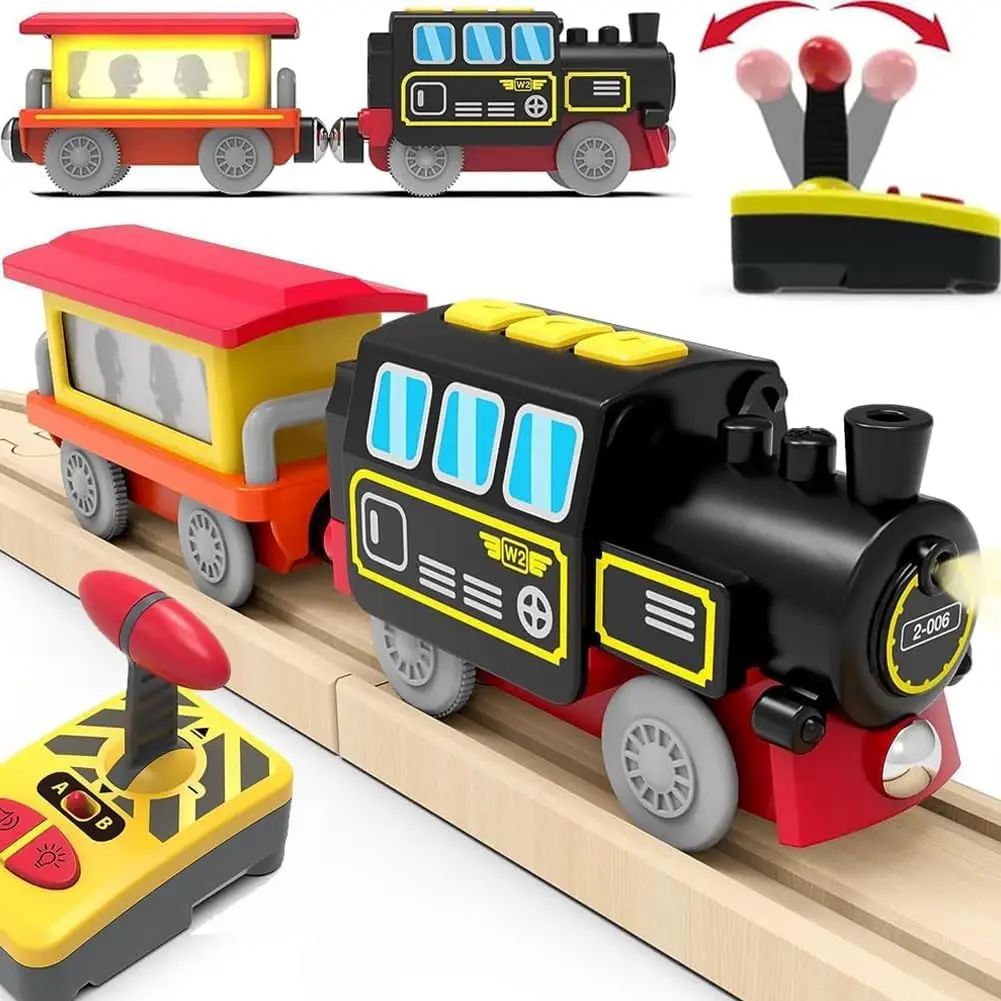 TOPLIVING Motorized Train for Wooden Track, Remote Control Train with Magnetic, Compatible with Thomas, Brio, Chuggington