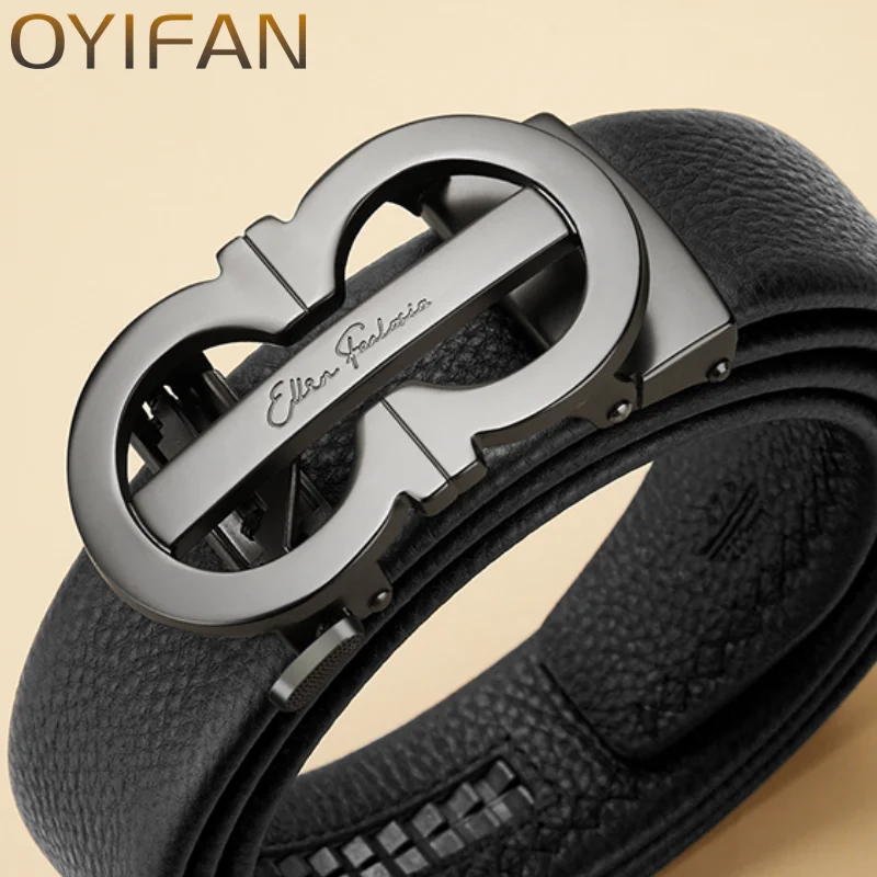 Luxury Genuine Leather Belt Men\'s Casual Dress Belt Cowhide Automatic Ratchet Belt for men Jeans Pants Waistband