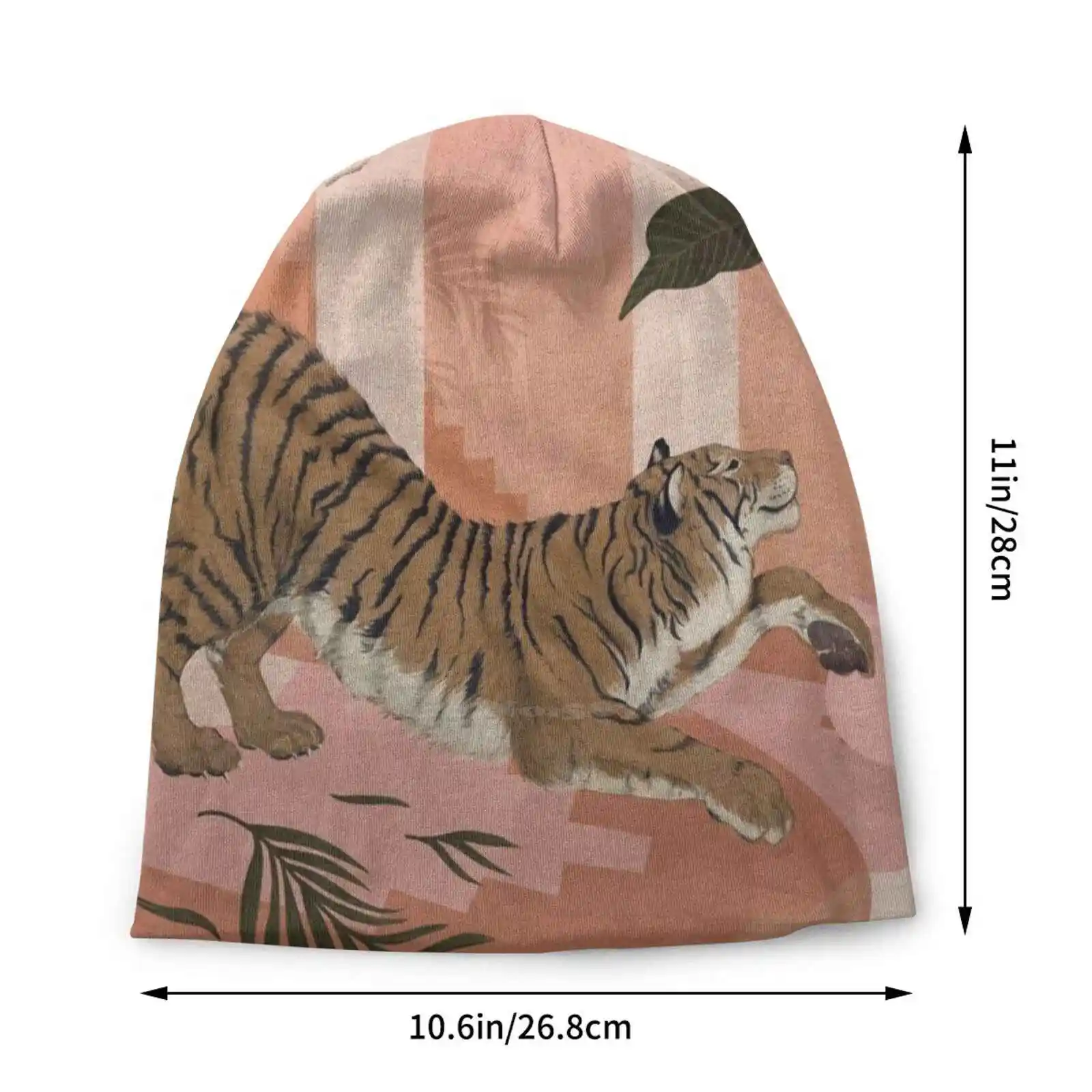 Easy Tiger Knitted Hat Warm Beanie Outdoor Caps Cats Wild Jungle Plants Modern Gouache Rust Pink Boho Tigers Animals Leaves