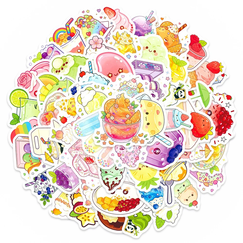 10/30/50pcs Cute Aesthetic Summer Dessert Ice Cream Stickers DIY Motorcycle Helmet Phone Funny Cartoon Graffiti Sticker Toy Gift