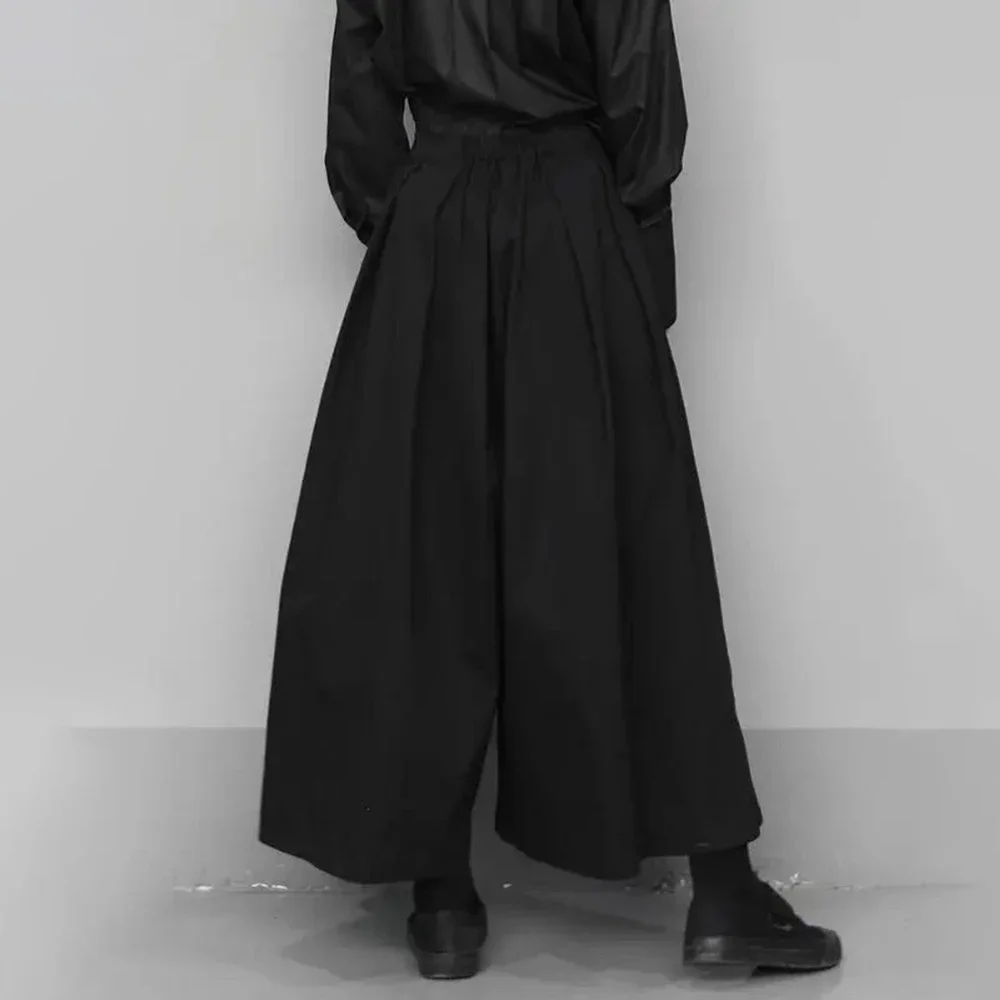 Dark Gothic Style Loose Casual  7-point Hakama Pants Wide Leg Pants 2024 New  Genderless Large Size Design Samurai Pants Unisex