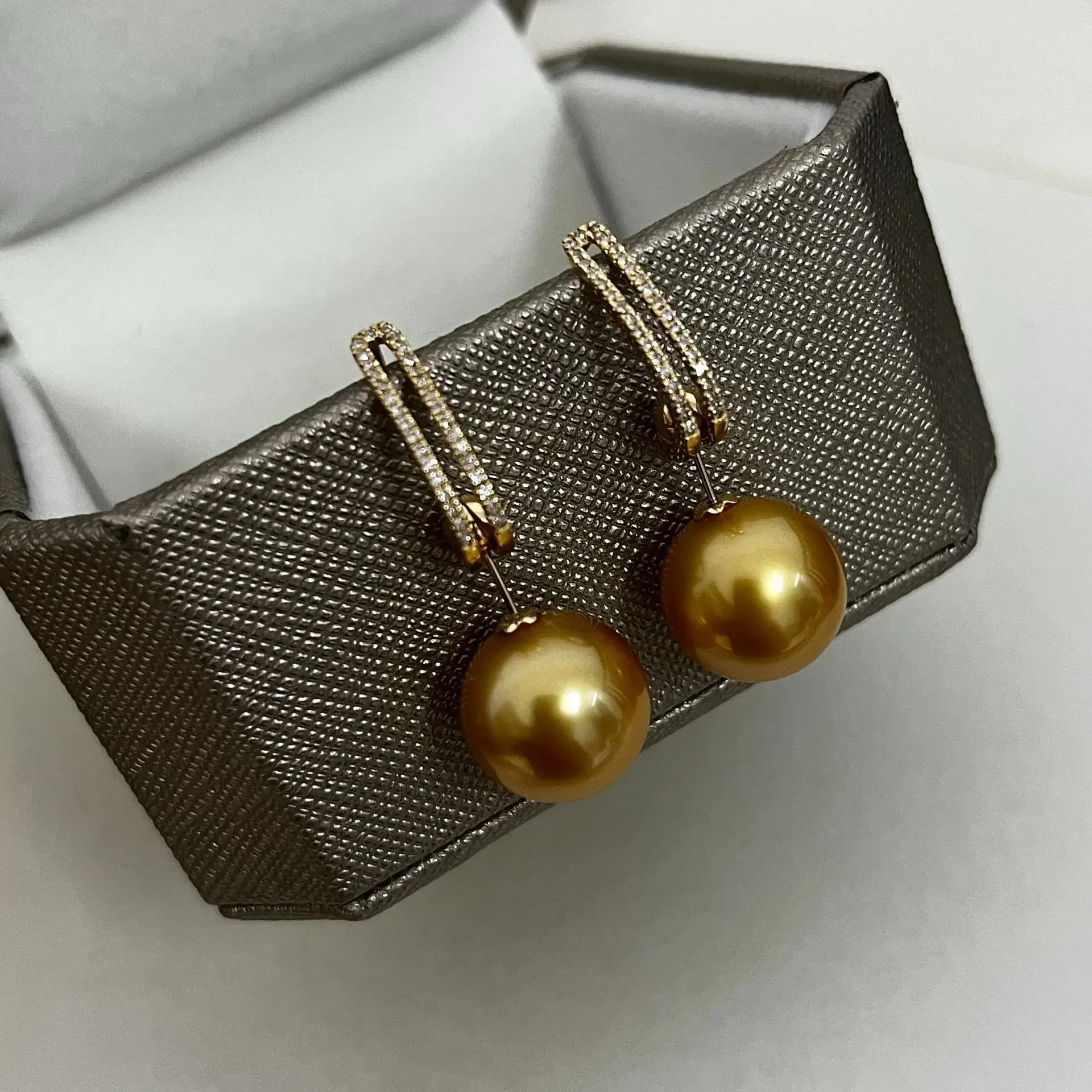 Pearl Earrings, Seawater Tea Gold Beads 13-14mm With Real Scientific Research Certificate, Women's Jewelry Earrings