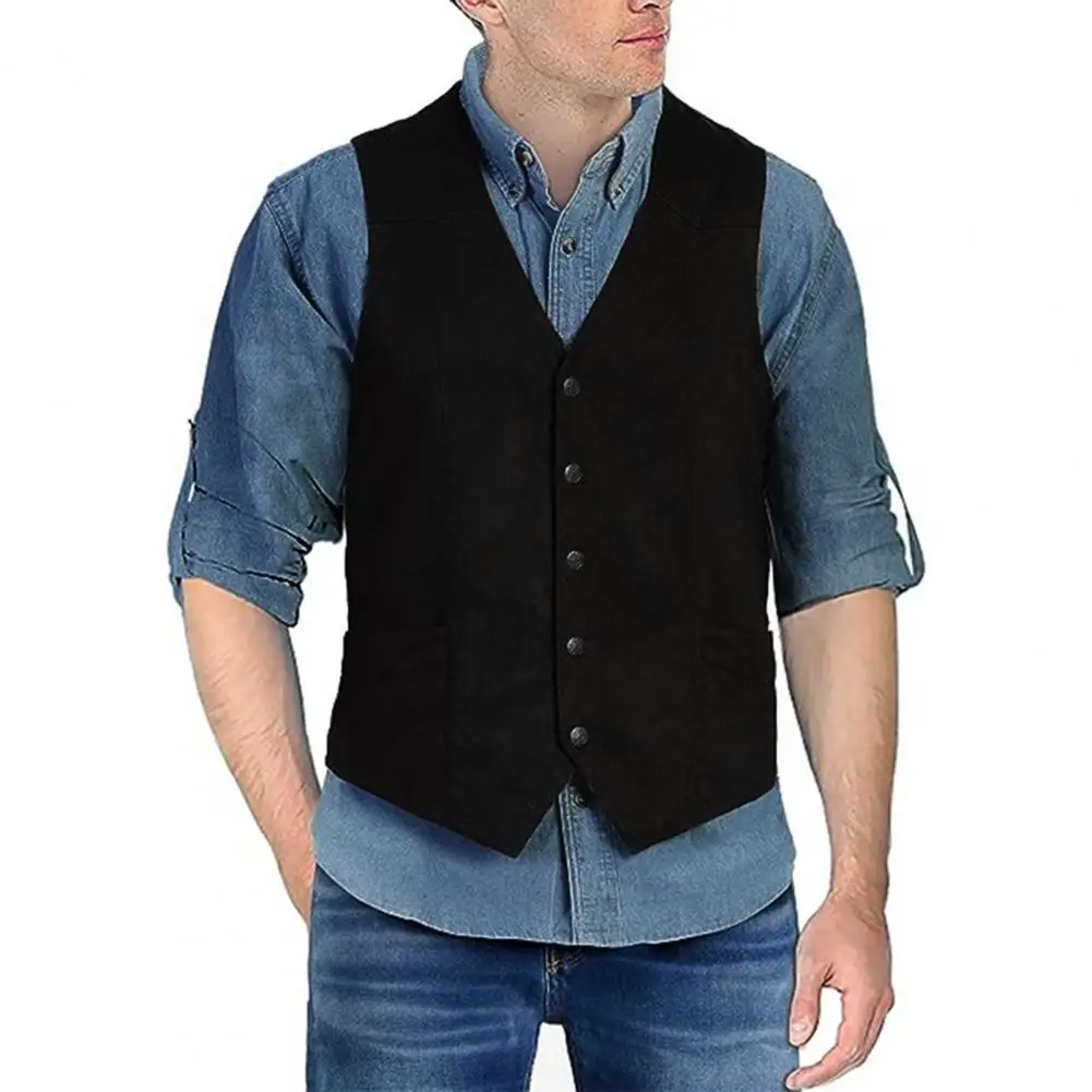 

Men Suit Vest Formal Business Men's Suit Vest With Pockets Slim Fit V-neck Waistcoat Coat Single Breasted Solid Color For Work