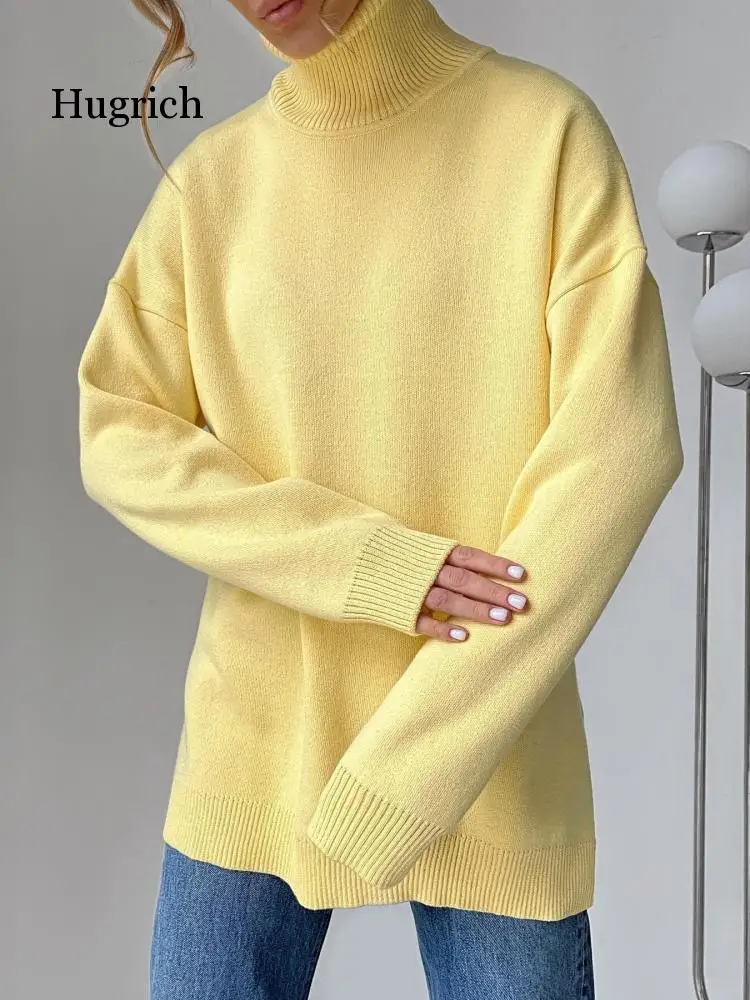 

Women Baggy Turtleneck Knit Sweater Female Pullover Long Sleeve Knitted Tops Jumper 2022 Autumn Winter Streetwear Loose Sweaters