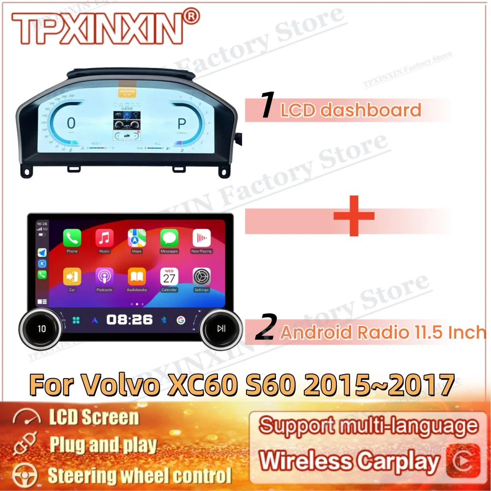 Auto Gauge Android Car Radio For Volvo XC60 S60 2015~2017 LCD Car Dashboard Panel Digital Dashboard Digital Instrument Cluster
