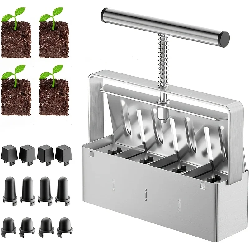 Soil Block Maker 4 Cell Seed Starter Tray Soil Blocking Tool for Seedlings Garden Potted Plants Indoor Outdoor