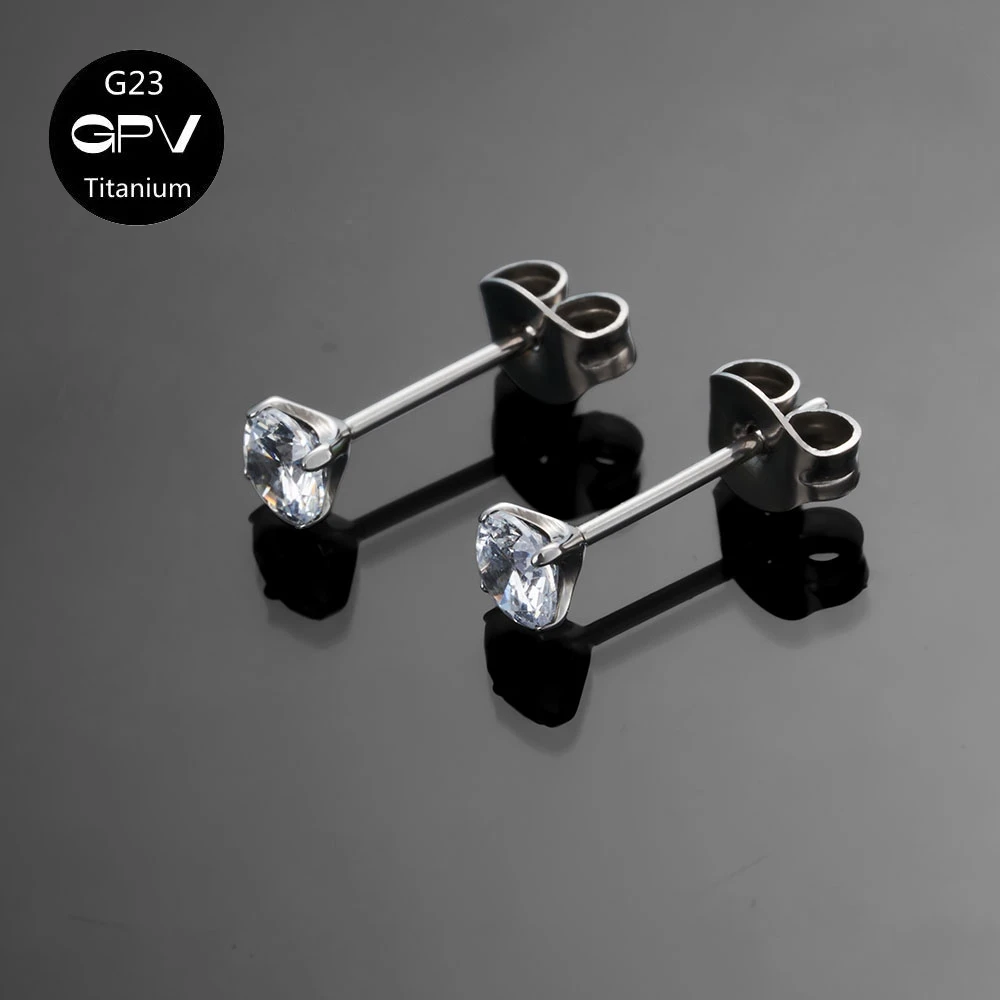 2pcs/Lot Size 4/5mm 6 Colors Punk G23 Titanium  Needle Zircon Crystal Stud Earrings For Men Women Party
