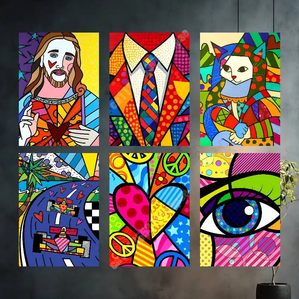 R-Romero Britto-S Style Painting Aesthetic Poster Gallery Prints HD Home Wall Art Stylish Decoration