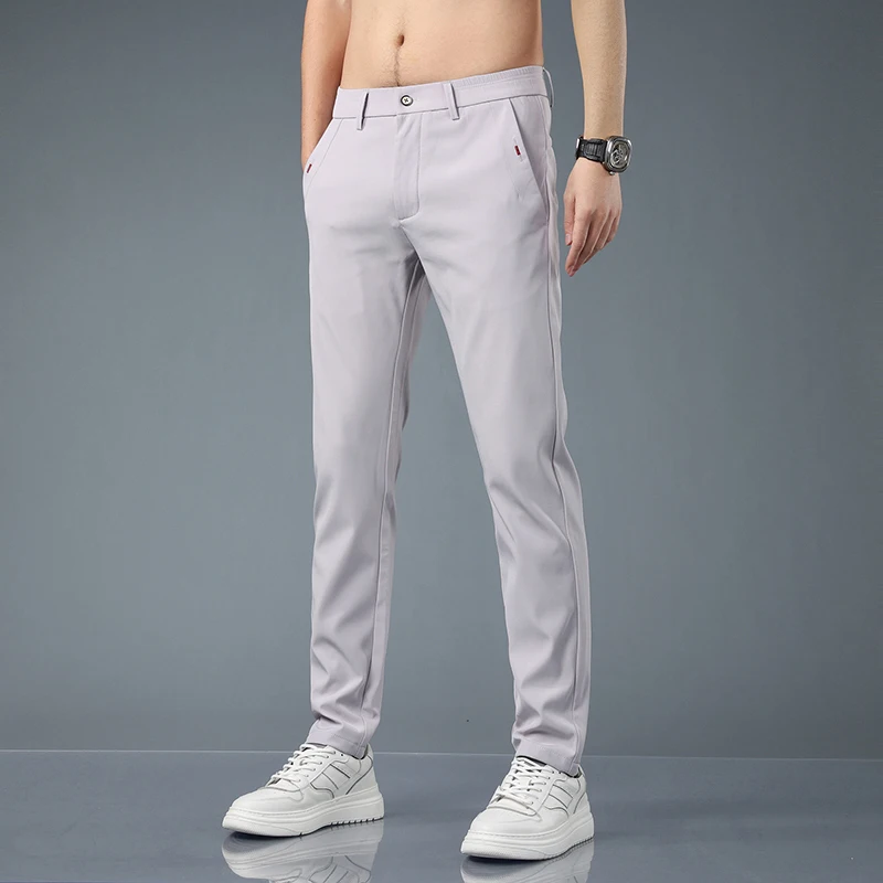 

Men's Summer Ice Silk Lightweight Pants Office Casual Straight-Leg Wrinkle Pants Slim Fit Loose Trousers Man Business Clothes