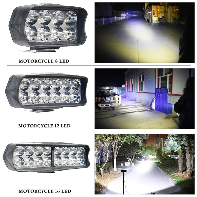 1Pcs 8/12/16 Led Motorcycle Headlight External Auxiliary Lamp Motorbike High Bright DRL Driving Light Work Light White 12V image 2