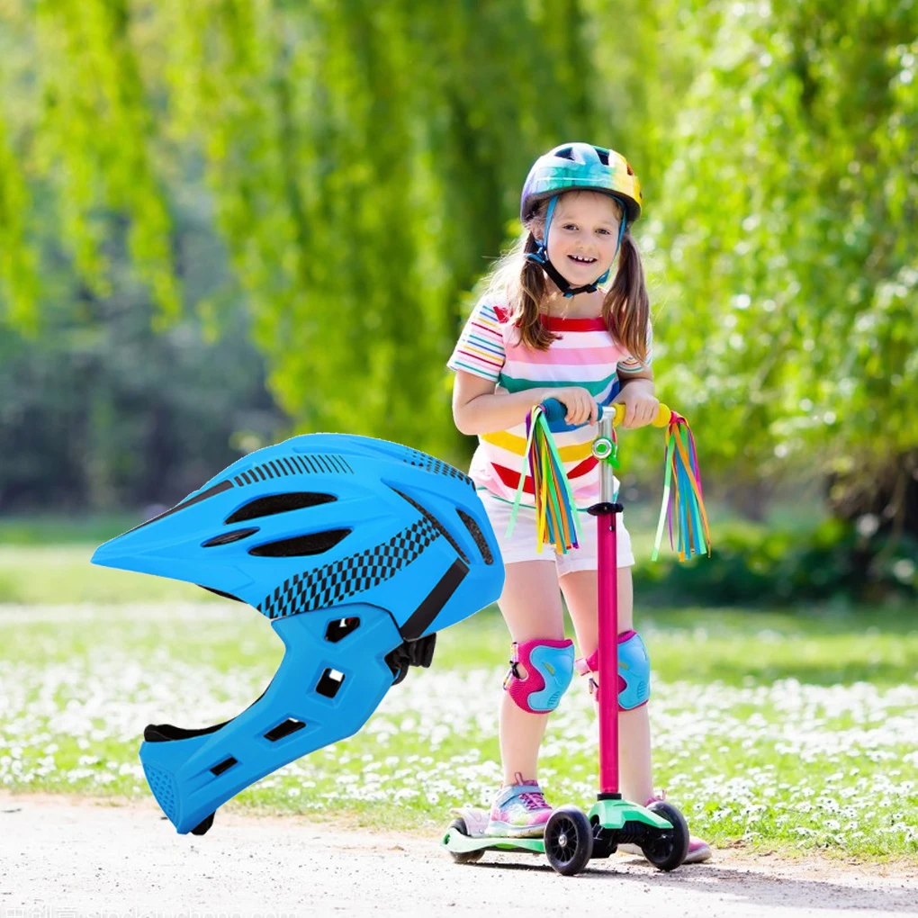 Cycling Helmet Detachable Chin Bike Helmets Rear Light Holes Protector Kids Scooter Skateboard Riding Sports Equipment