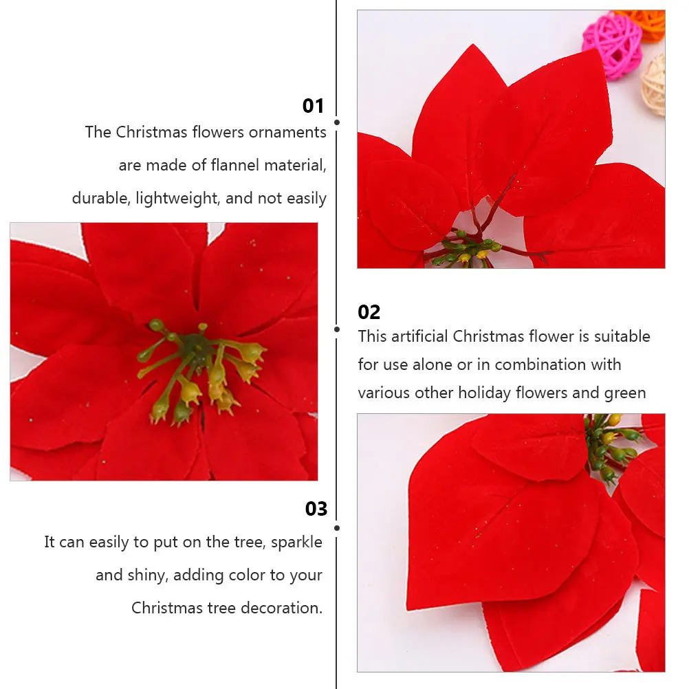 

10Pcs Christmas Flannel Flowers Artificial Decorations Christmas Tree Ornaments Wreath Wedding Centerpiece Display