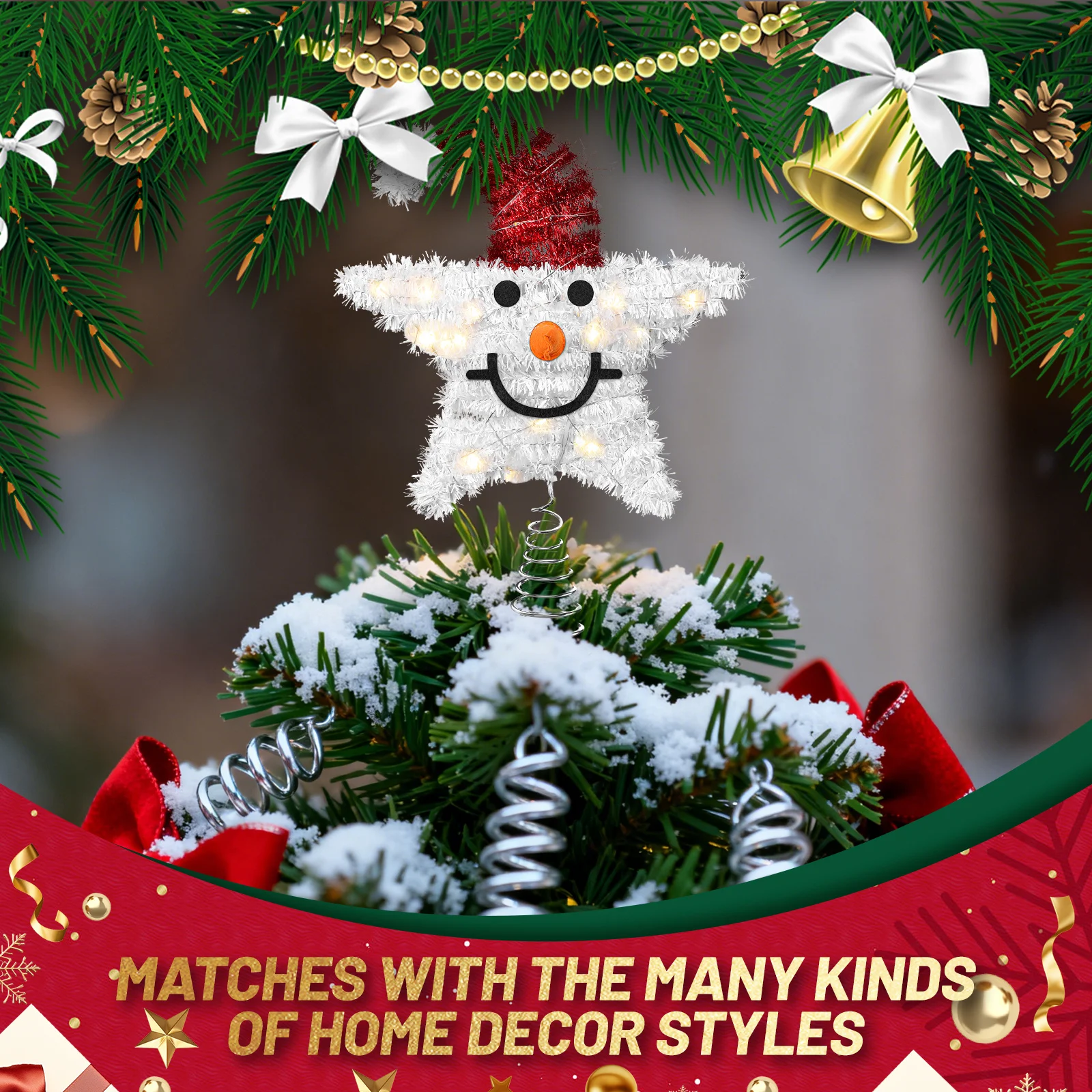 ثلج ستار شجرة توبر مضاءة معدنية متألقة عيد الميلاد الديكور عطلة حفلة احتفالية ديكور المنزل أعلى زخرفة