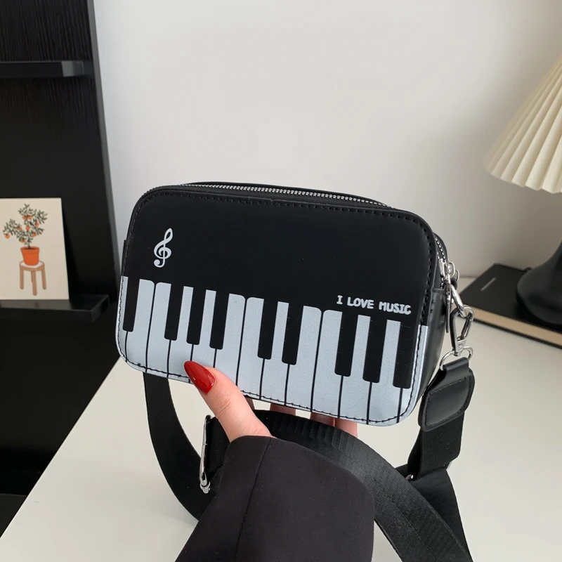 Pu Black and White Color Piano Keys Shoulder Bags Fashion Personality Thread Zipper Crossbody Bag 2024 Hot Sale Bags for Women