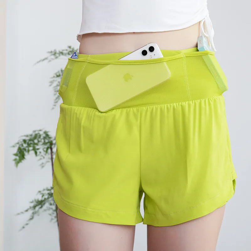 Shorts for Women, 5 Pockets,  Running Leave, 2 Pieces of Anti Stripping Shorts, High Waist Mini Short, New