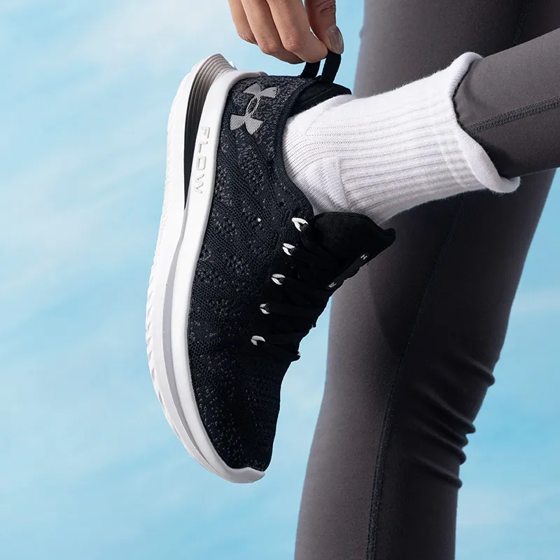Under Armour Women Running Shoes 3026124-002 Black Flat Knit Upper Elastic Stable Foam Heel Comfort Athletic Sneakers