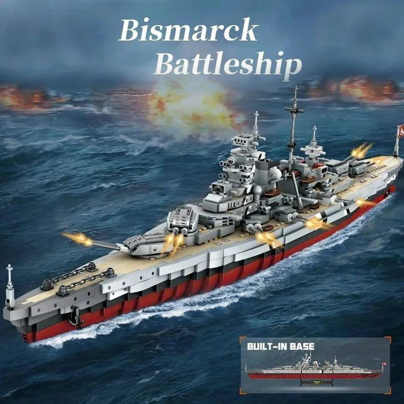 

2081PCS Bismarck Submarine Battleship Building Blocks Model Large Warship Modular Building Block Assembly Model Toy Adult Gift
