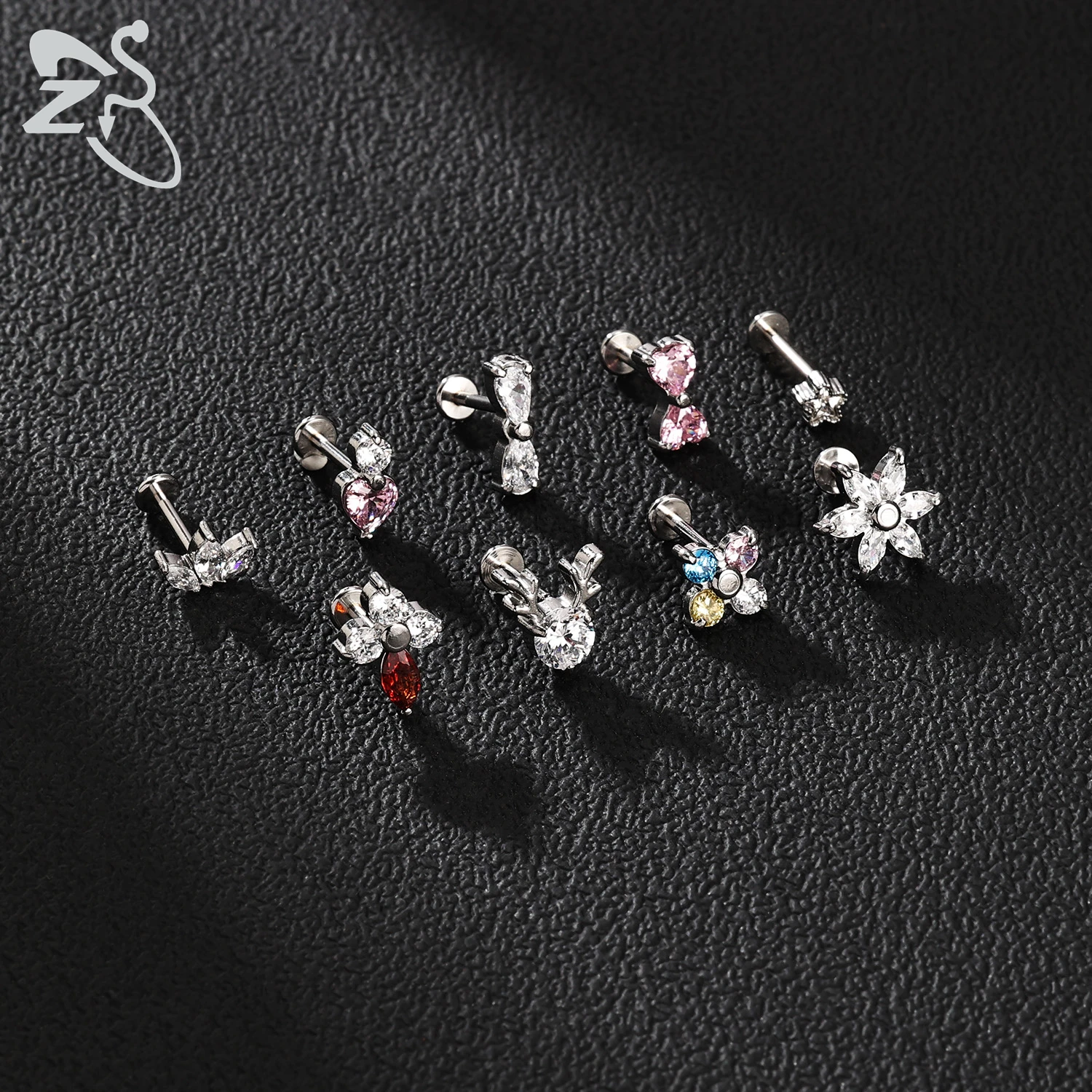 ZS 1 PC Threadless Stainless Steel Labret Lip Piercing CZ Crystal Lips Ring 16G Cartilage Helix Tragus Piercing Earring 6/8/10MM