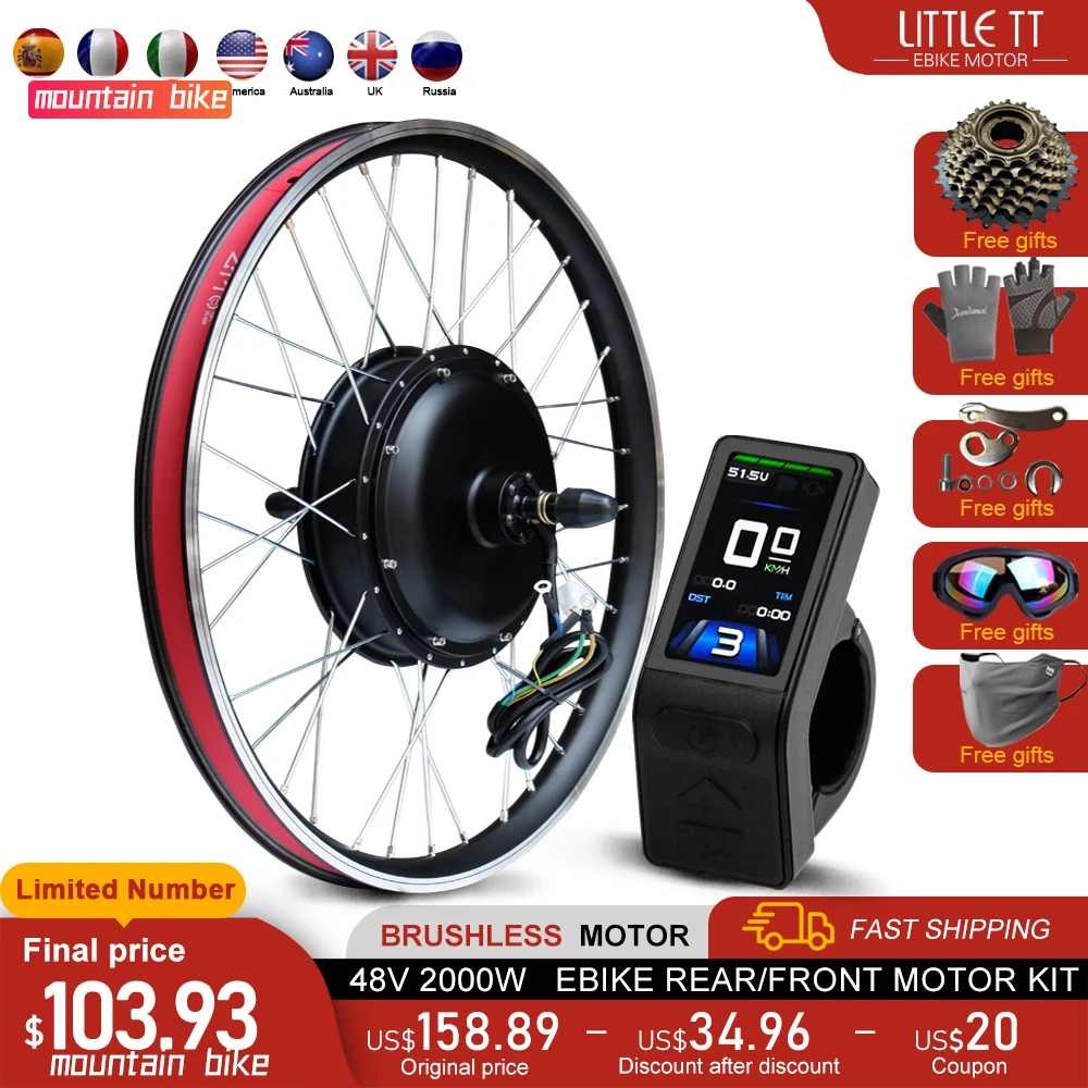 Electric Bike Conversion Kit 48V 2000W Brushless Gear Front Rear Wheel Hub Motor Engine 20-29Inch 27'5''700C For Ebike Motor Kit